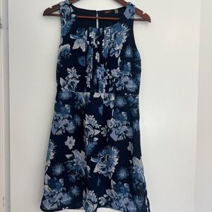 Dex Navy and Light Blue Floral Midi Dress